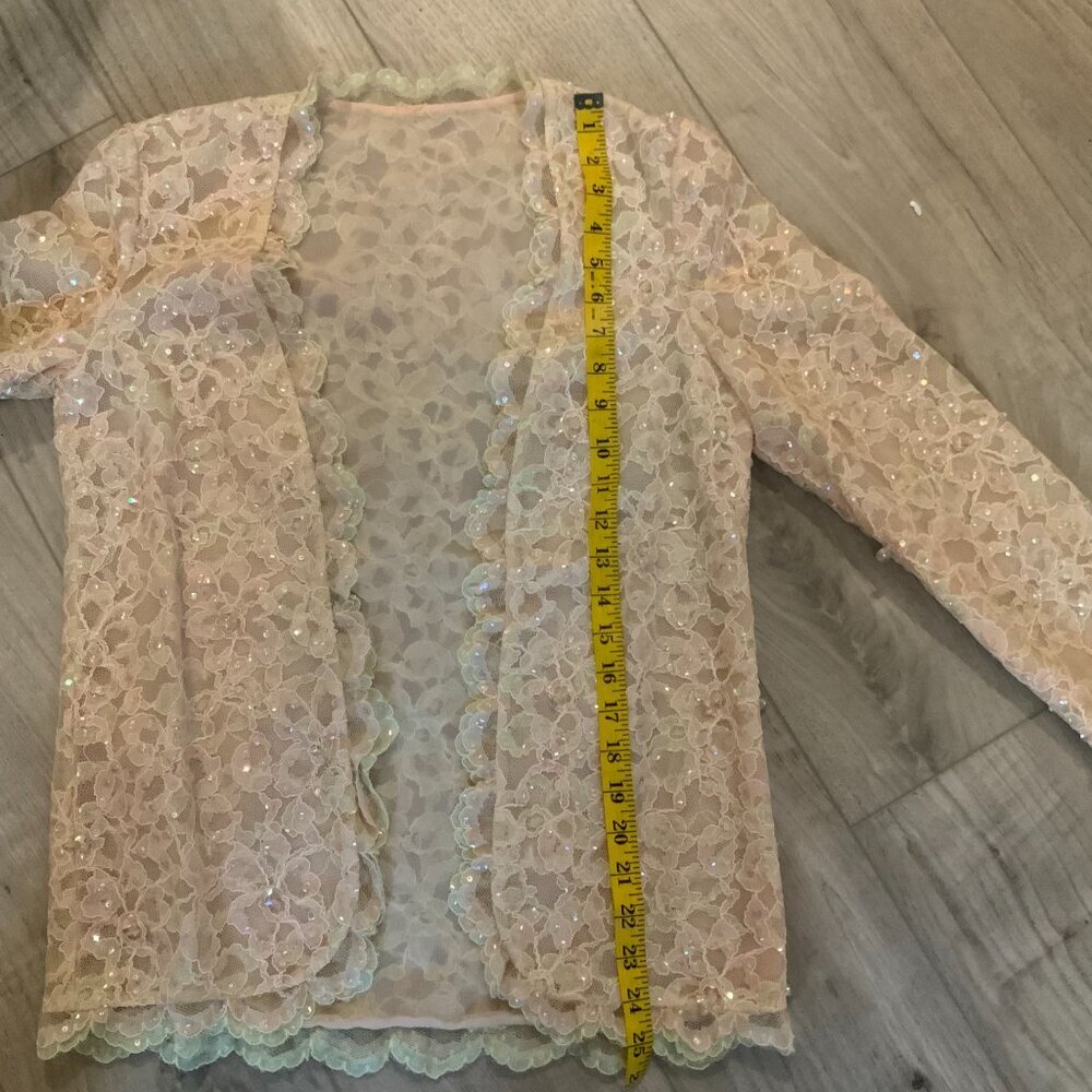 Jack Bryan Vintage Sequin Beaded Ivory Lace Scalloped Edge Elegant Jacket - Picture 10 of 11